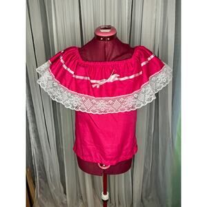 peasant blouse ruffle collar lace pink